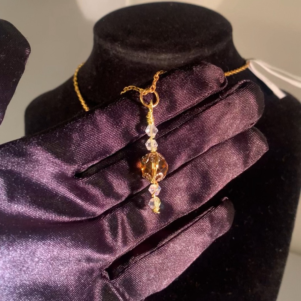 AUTUMN HALO — Gold and Crystal Glass Bead Pendant Necklace | Designer & Artisan